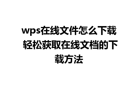 wps在线文件怎么下载 轻松获取在线文档的下载方法