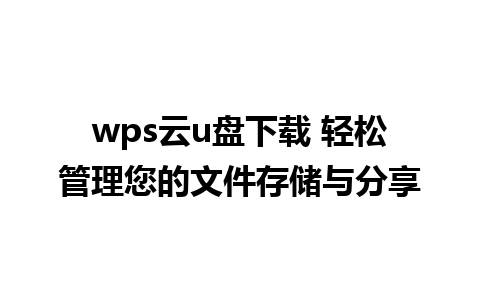 wps云u盘下载 轻松管理您的文件存储与分享