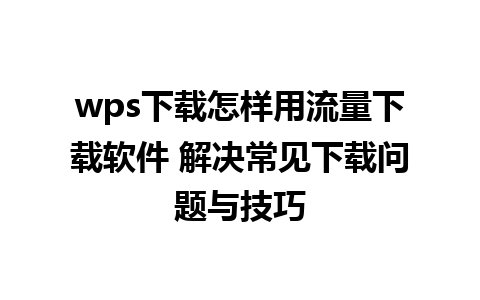 wps下载怎样用流量下载软件 解决常见下载问题与技巧