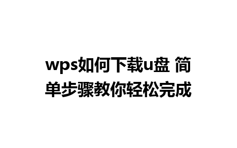 wps如何下载u盘 简单步骤教你轻松完成