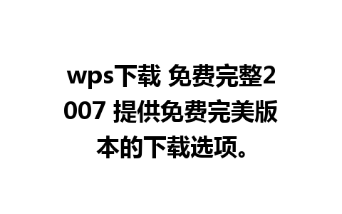 wps下载 免费完整2007 提供免费完美版本的下载选项。