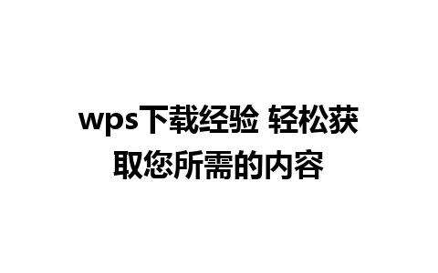 wps下载经验 轻松获取您所需的内容