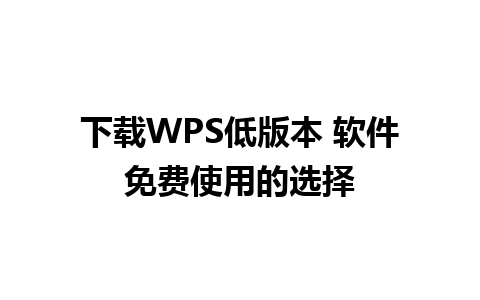 下载WPS低版本 软件免费使用的选择