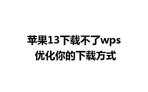 苹果13下载不了wps 优化你的下载方式