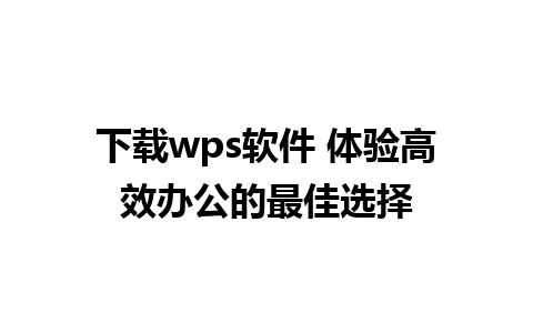 下载wps软件 体验高效办公的最佳选择