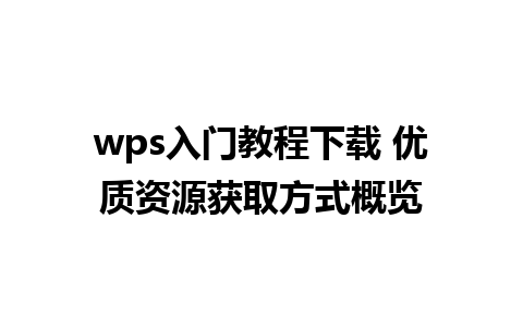 wps入门教程下载 优质资源获取方式概览