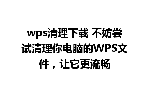 wps清理下载 不妨尝试清理你电脑的WPS文件，让它更流畅