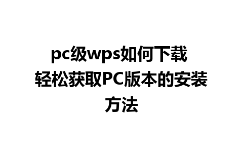 pc级wps如何下载 轻松获取PC版本的安装方法