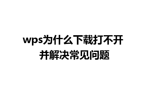 wps为什么下载打不开 并解决常见问题