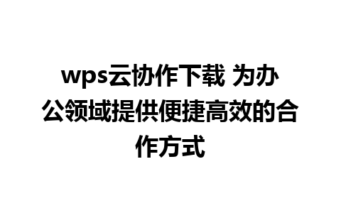 wps云协作下载 为办公领域提供便捷高效的合作方式