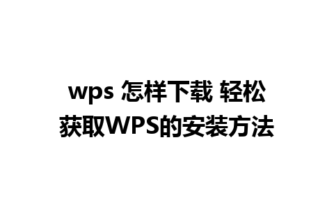 wps 怎样下载 轻松获取WPS的安装方法