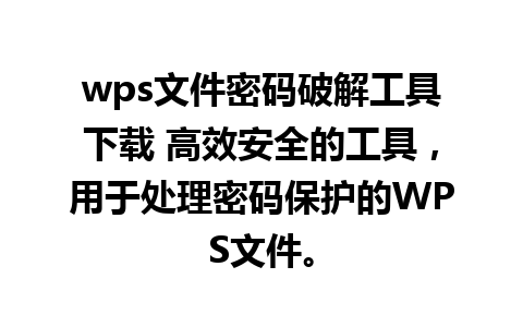 wps文件密码破解工具下载 高效安全的工具，用于处理密码保护的WPS文件。