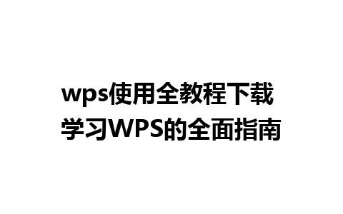 wps使用全教程下载 学习WPS的全面指南