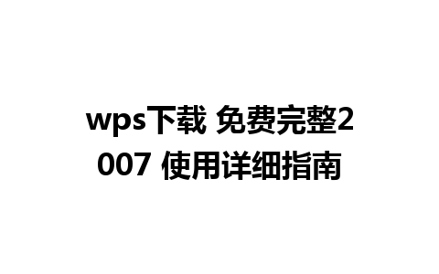 wps下载 免费完整2007 使用详细指南