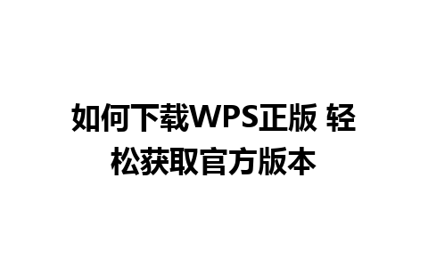 如何下载WPS正版 轻松获取官方版本