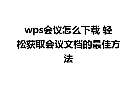 wps会议怎么下载 轻松获取会议文档的最佳方法