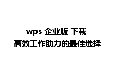 wps 企业版 下载 高效工作助力的最佳选择