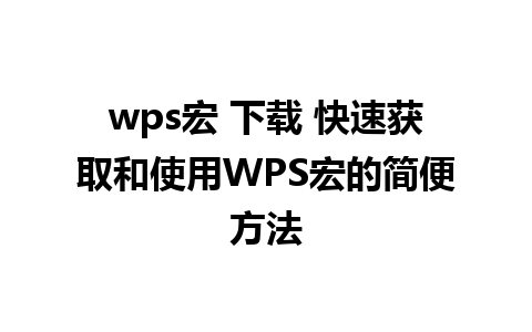 wps宏 下载 快速获取和使用WPS宏的简便方法