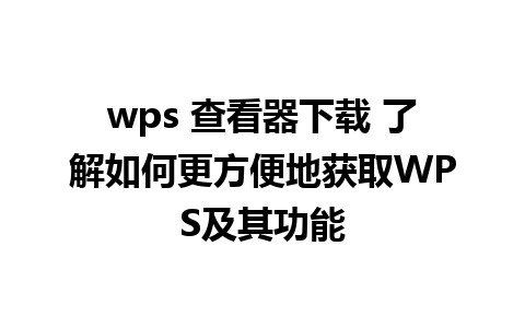 wps 查看器下载 了解如何更方便地获取WPS及其功能