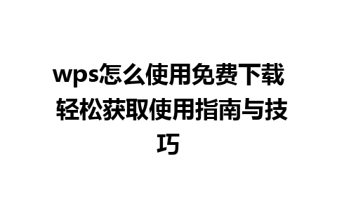 wps怎么使用免费下载 轻松获取使用指南与技巧