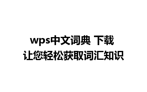 wps中文词典 下载 让您轻松获取词汇知识