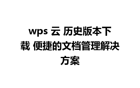 wps 云 历史版本下载 便捷的文档管理解决方案