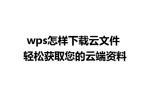 wps怎样下载云文件 轻松获取您的云端资料