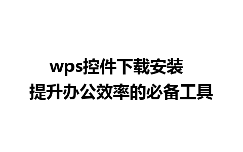 wps控件下载安装  提升办公效率的必备工具