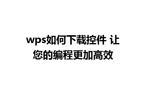 wps如何下载控件 让您的编程更加高效