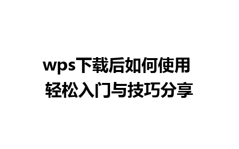 wps下载后如何使用 轻松入门与技巧分享