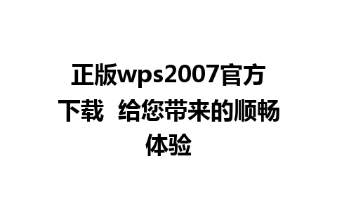 正版wps2007官方下载  给您带来的顺畅体验