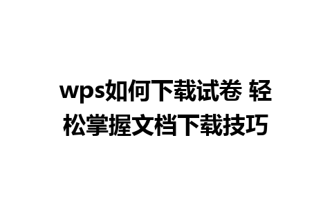 wps如何下载试卷 轻松掌握文档下载技巧