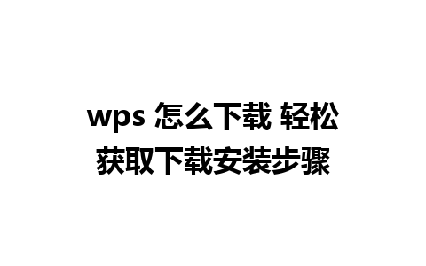 wps 怎么下载 轻松获取下载安装步骤