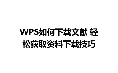 WPS如何下载文献 轻松获取资料下载技巧