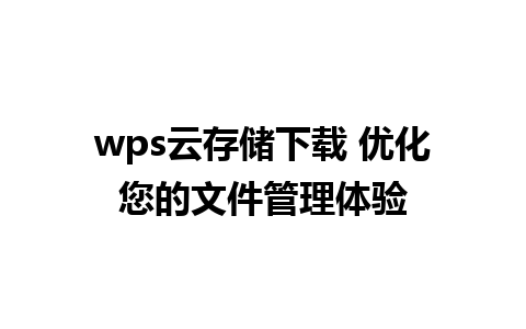 wps云存储下载 优化您的文件管理体验