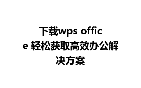 下载wps office 轻松获取高效办公解决方案