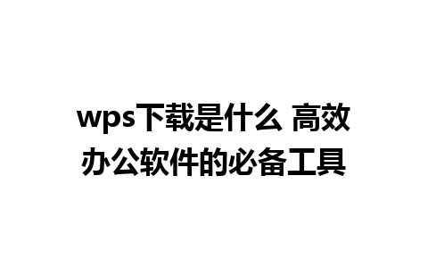 wps下载是什么 高效办公软件的必备工具