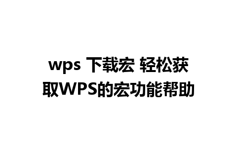 wps 下载宏 轻松获取WPS的宏功能帮助