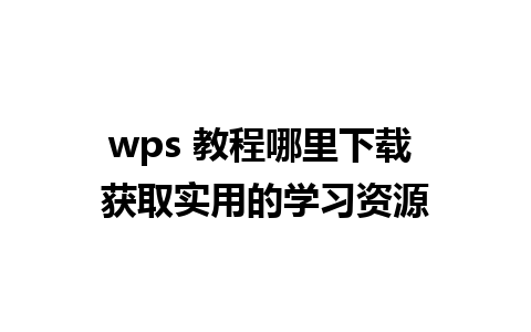 wps 教程哪里下载 获取实用的学习资源 