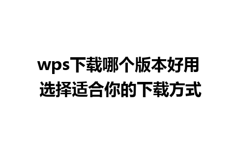 wps下载哪个版本好用 选择适合你的下载方式