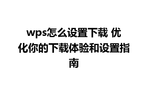 wps怎么设置下载 优化你的下载体验和设置指南