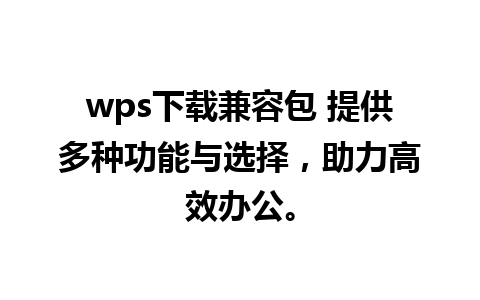 wps下载兼容包 提供多种功能与选择，助力高效办公。