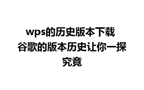 wps的历史版本下载 谷歌的版本历史让你一探究竟