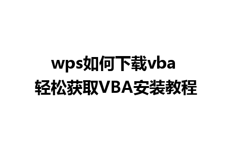 wps如何下载vba 轻松获取VBA安装教程