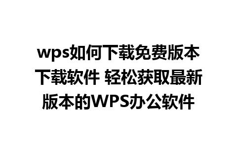 wps如何下载免费版本下载软件 轻松获取最新版本的WPS办公软件