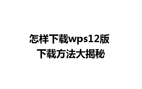 怎样下载wps12版 下载方法大揭秘