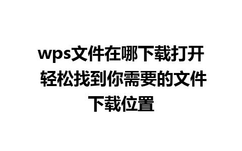 wps文件在哪下载打开 轻松找到你需要的文件下载位置