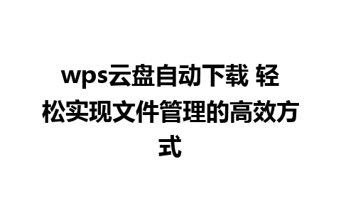 wps云盘自动下载 轻松实现文件管理的高效方式