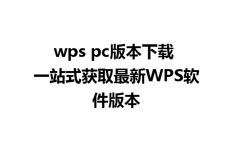 wps pc版本下载 一站式获取最新WPS软件版本