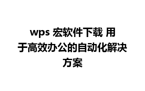 wps 宏软件下载 用于高效办公的自动化解决方案